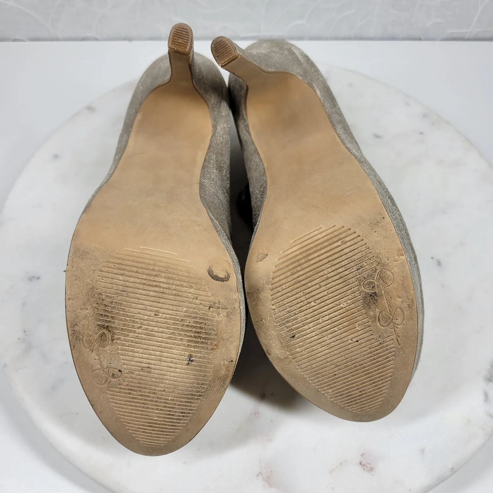 Jessica Simpson Womens Greeta Shoes 8B Metallic Gold Sheer‎ Sock Stiletto Heel - Image 5