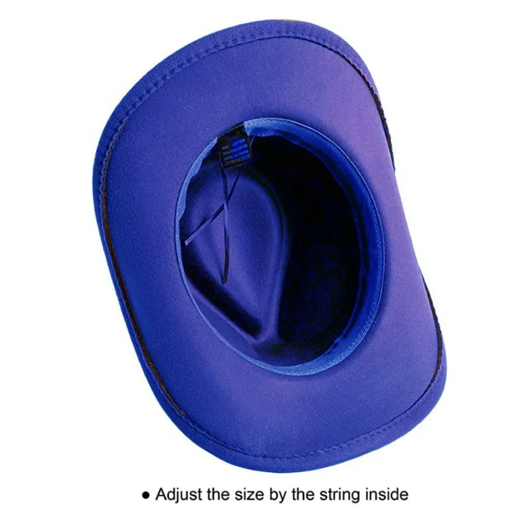 Blue Western Cowboy, Cowgirl Hat, Bead Tassle Strap, Men Women‎ Retro Wide Brim - Image 5
