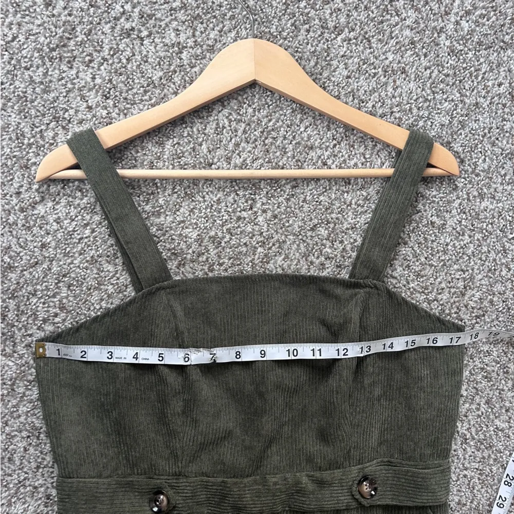 🦋 SHEIN Green Ribbed Corduroy Suspender Overall Mini Dress Casual Medium - Image 7