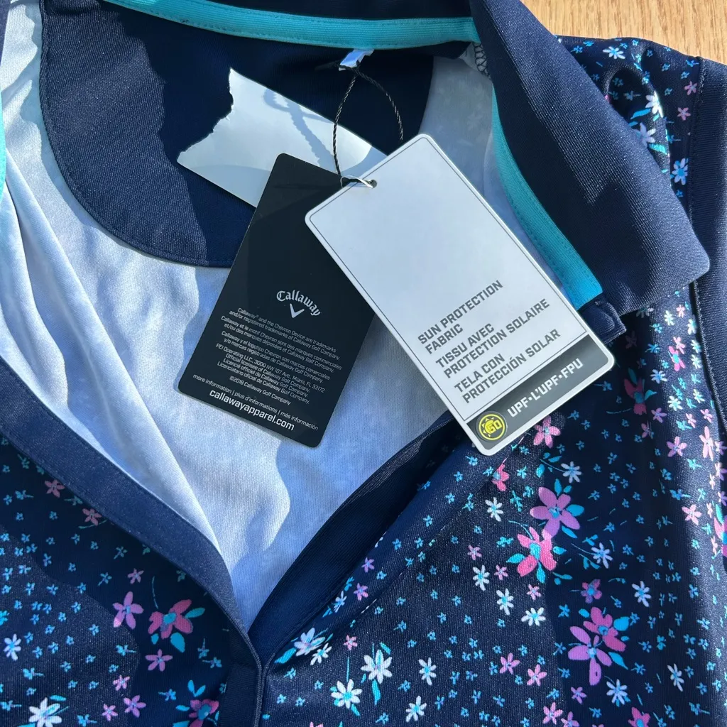 NWT Callaway Size Medium Sleeveless V-Inset Collar Navy Blue Floral Dress Golf - Image 5