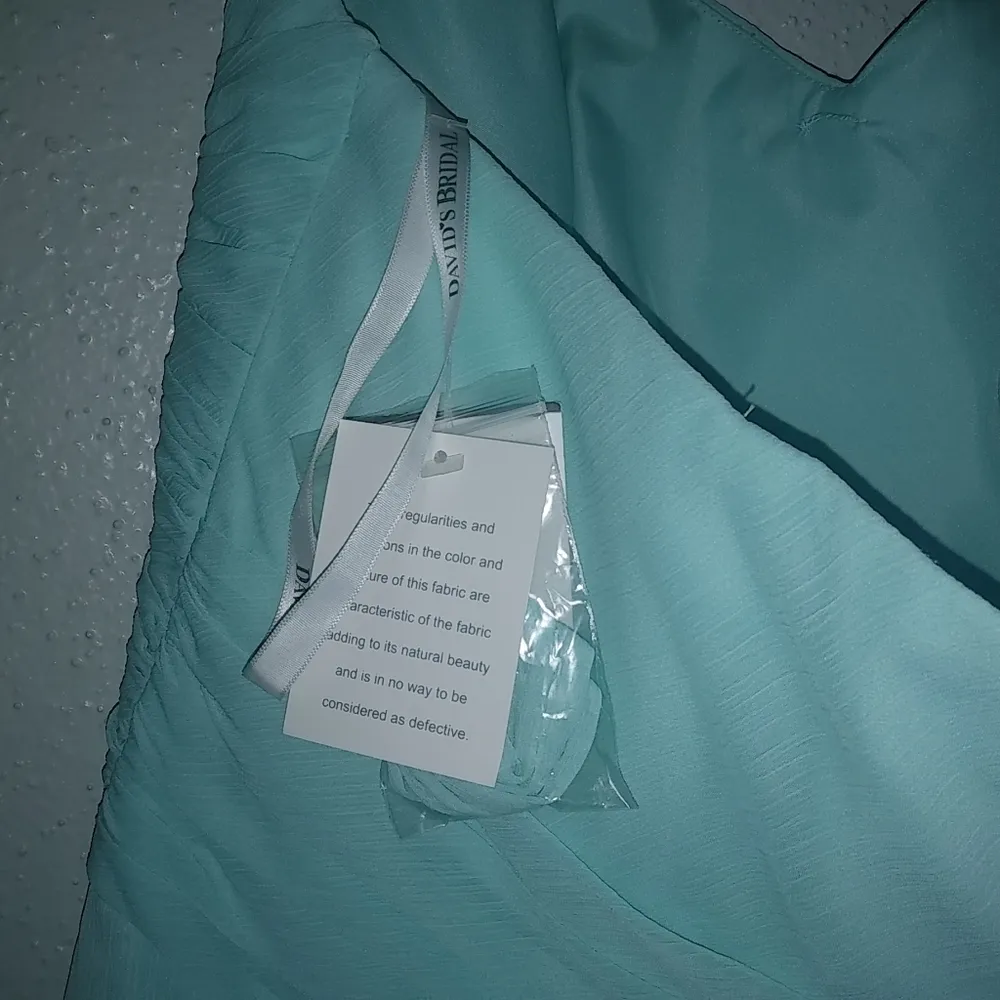 David's Bridal 16 Spa Strapless Crinkle Chiffon Formal Dress Plus in Fresh Aqua - Image 11