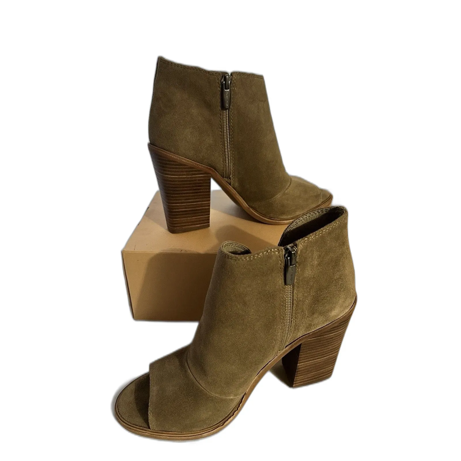 Vince Camuto Boots Women's 9.5 Brown Katleen Suede Leather Peep Toe Ankle Bootie - Image 2