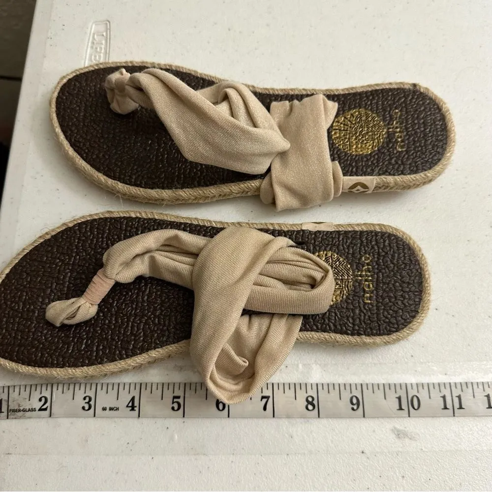 Nalho Yoga Espadrille Sandals Womens Ivory Stretchy Fabric Memory Foam Thong 8‎ - Image 8