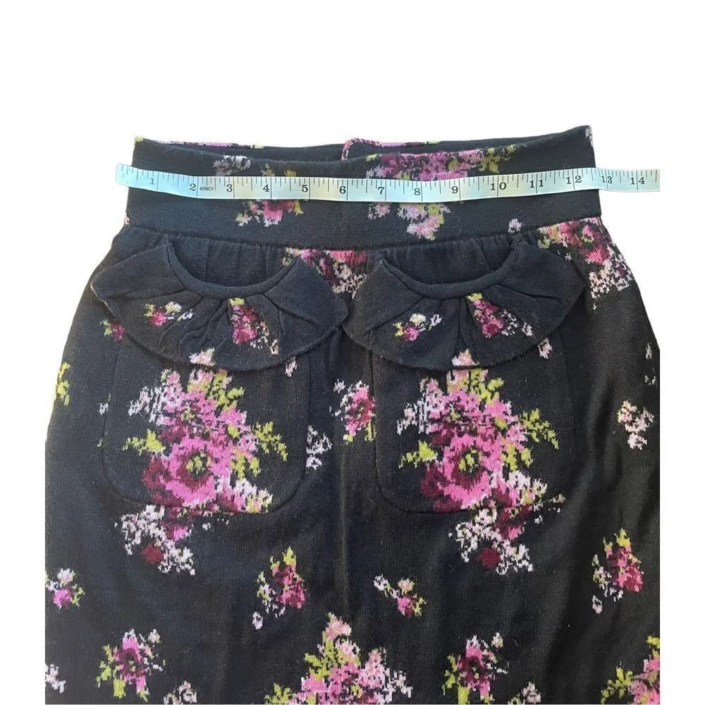 Anthropologie MOTH Agora & Odeon Scalloped Sweater Skirt Black Floral Sz 4 - Image 5