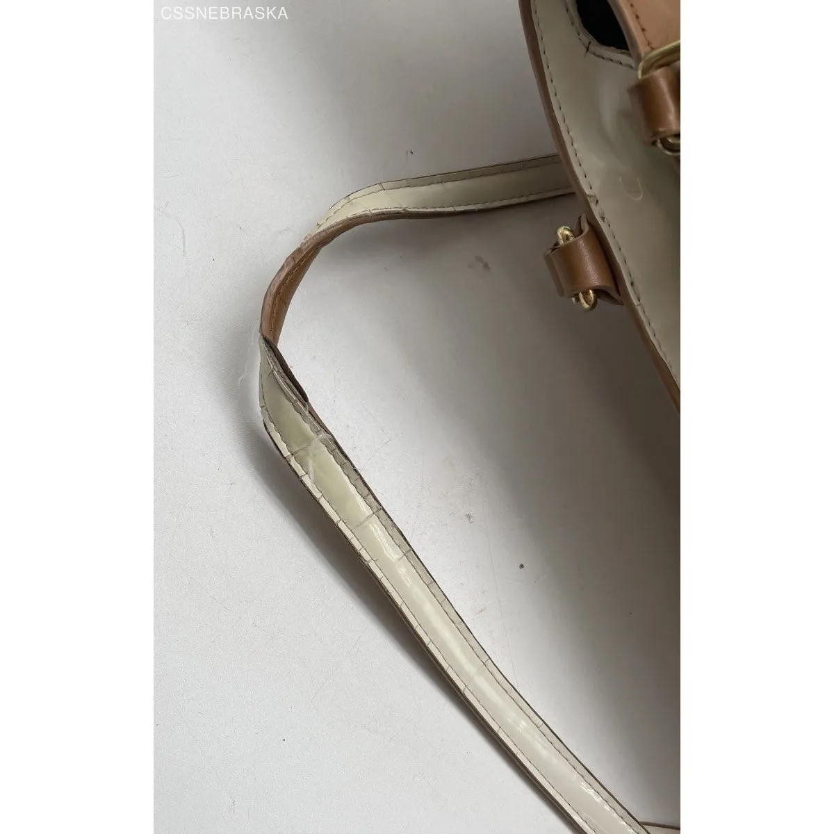 Coach Brown Signature Zipper Tote Khaki Canvas And Patent White Leather - Size L - Image 9