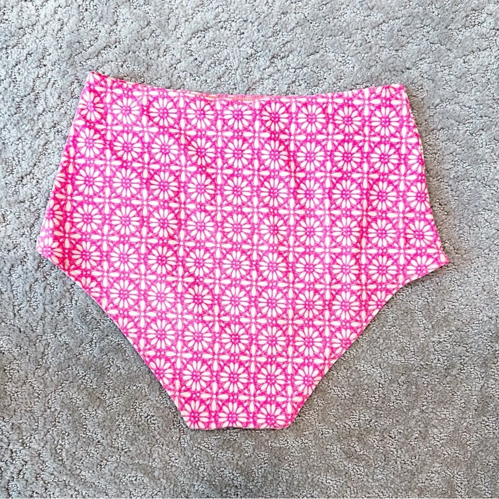 High Waist Hipster Swim Bikini Bottom Coral Pink Medium - Image 2