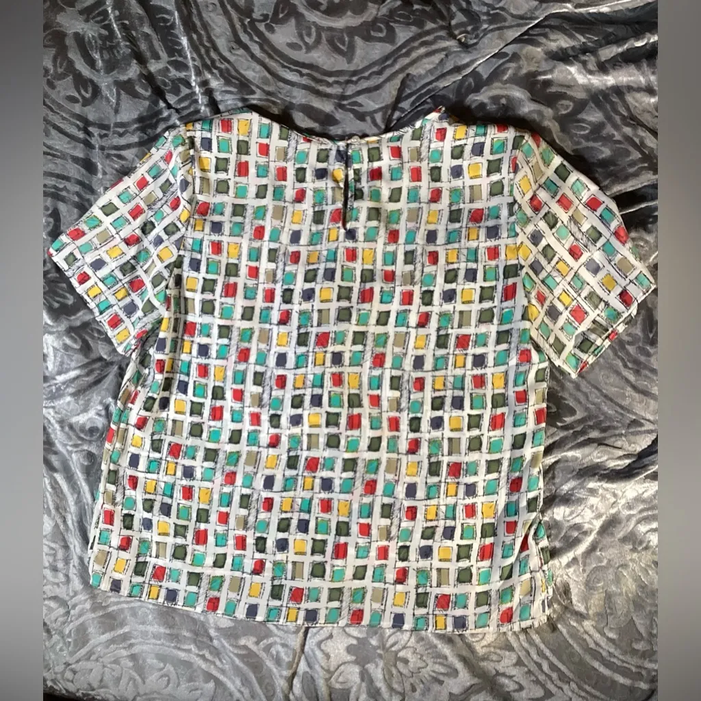 Vintage Kathie Lee Geometic Multicolor Square Top Large White - Image 12