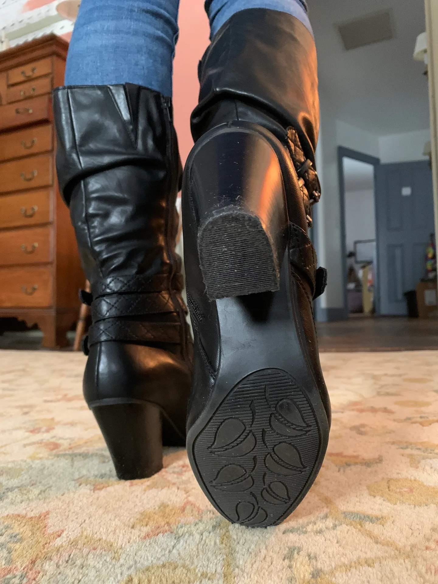 Faux Leather Shin High Boots Black Size 8.5 - Image 6