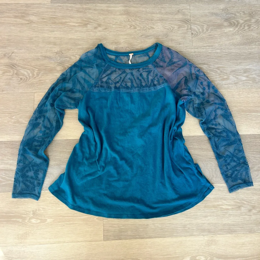 Free People Teal Sheer Lace Top - Image 6