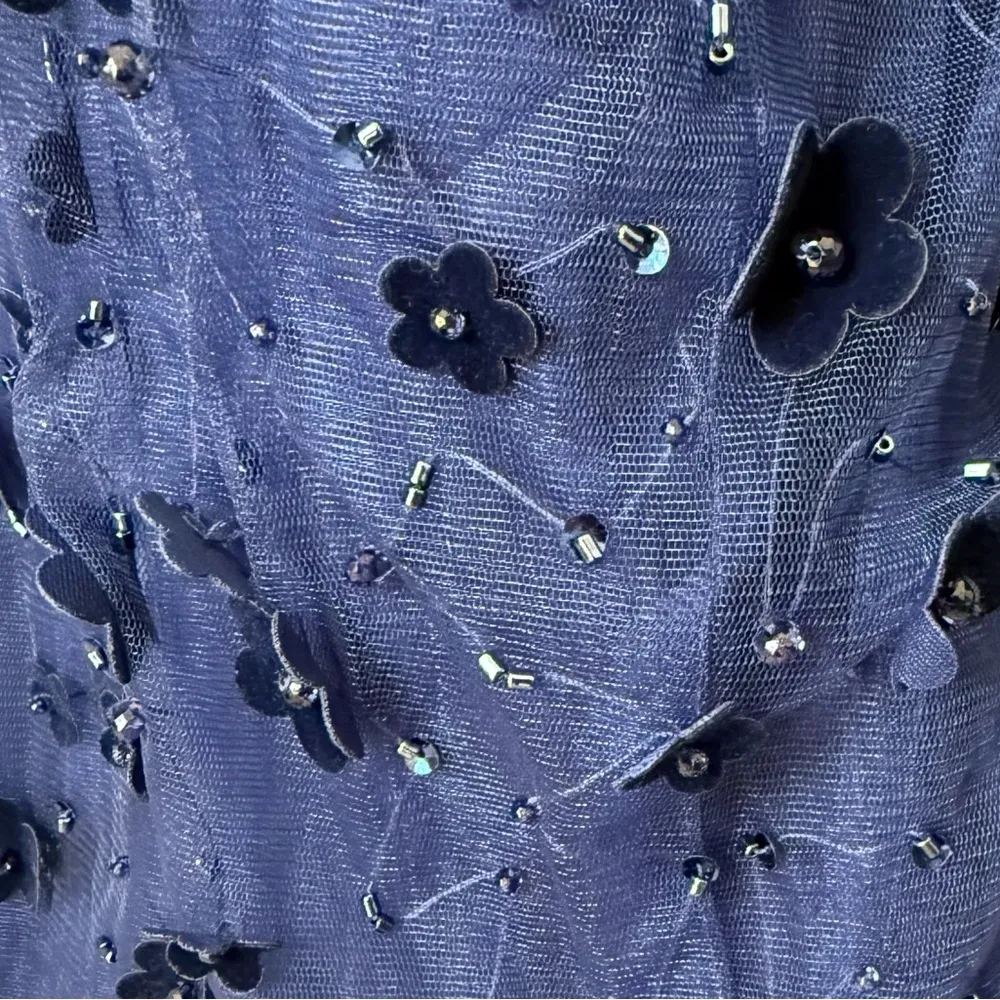 Mac Duggal Navy Embellished V Neck Illusion Long Sleeve Column Midi Dress Sz 20 - Image 10