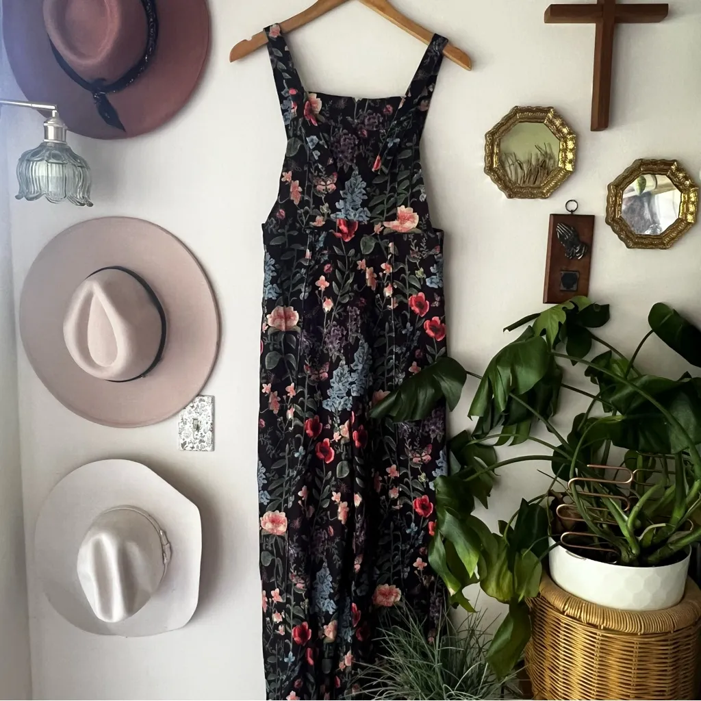 CIDER Lightweight Corduroy Dark Floral Overalls Jumpsuit Women’s SIZE SMALL new - Image 2