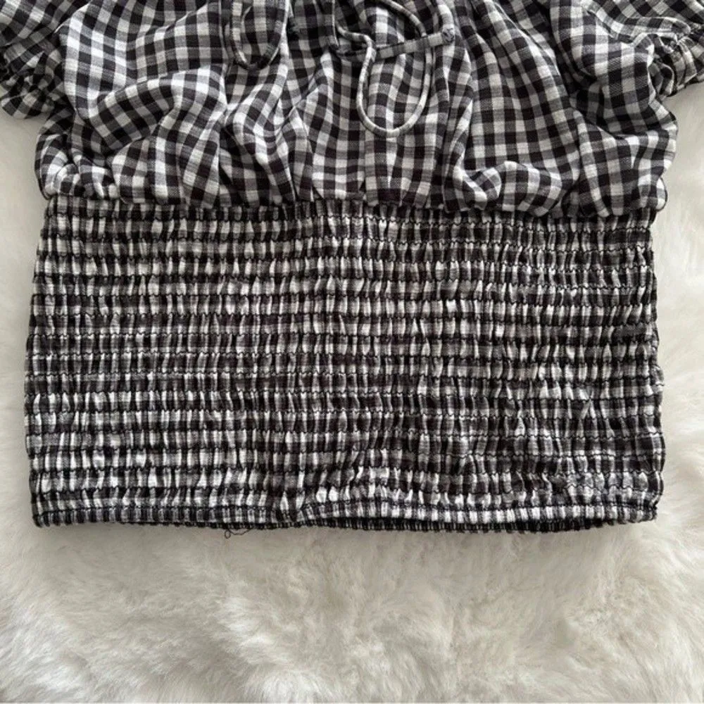 Bershka Gingham Cropped Top Black - Image 10