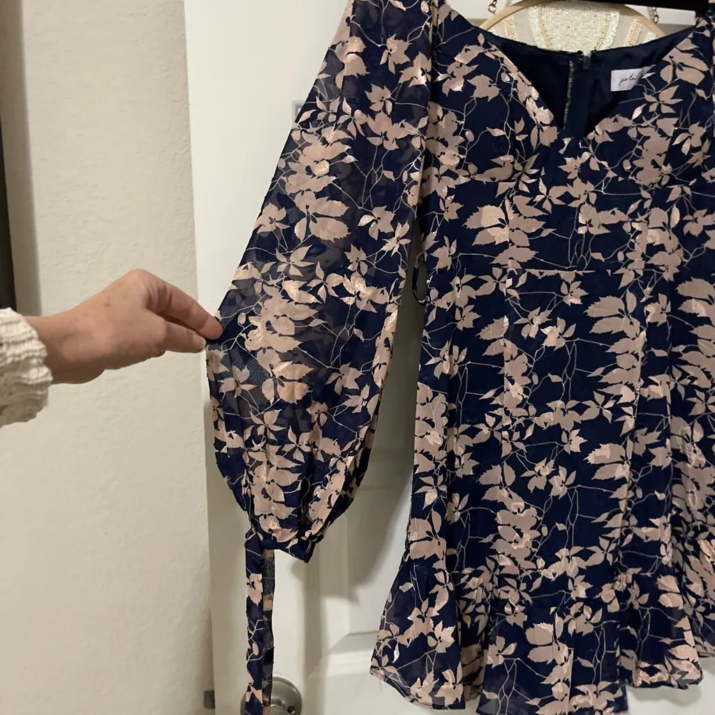 Petal & Pup Navy Floral Ruffle Trim Mini Dress Sz 6 - Image 3