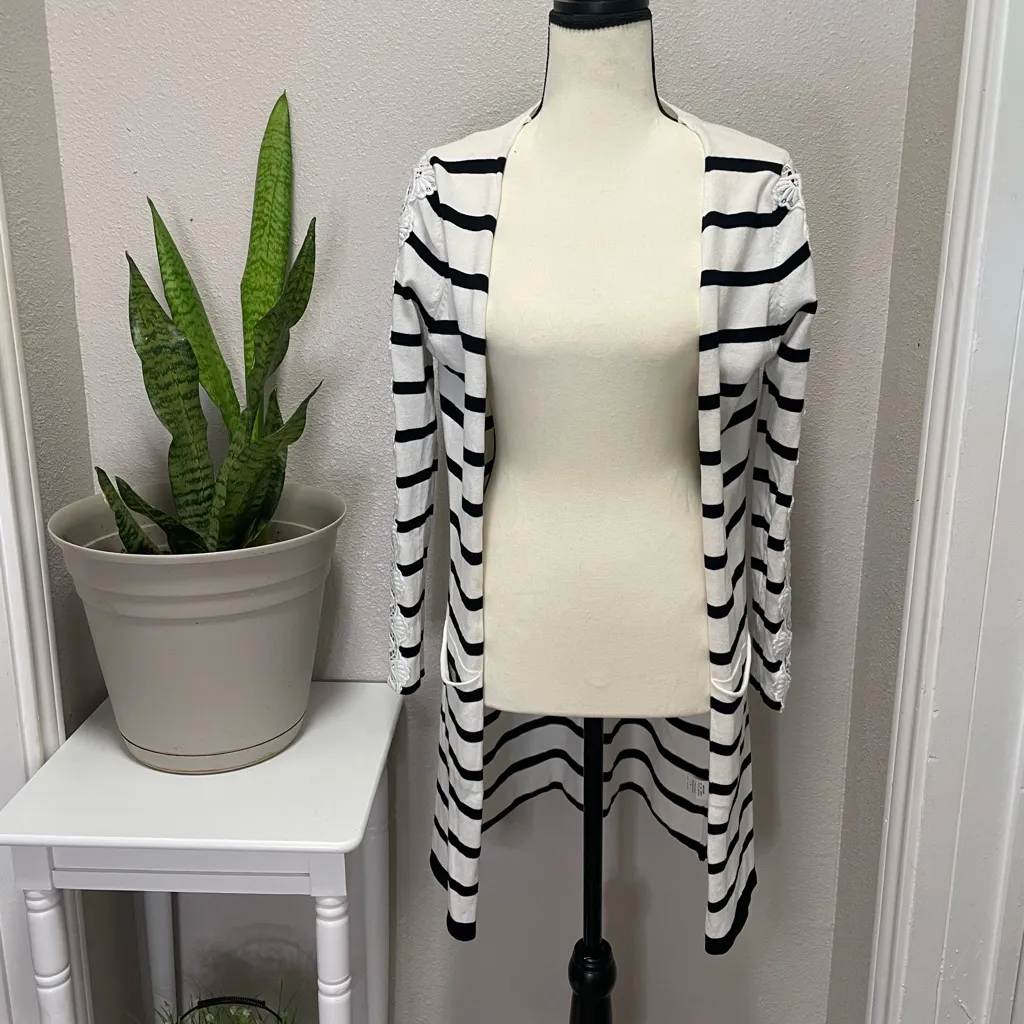 Luna Black and White Striped Cardigan - Image 2