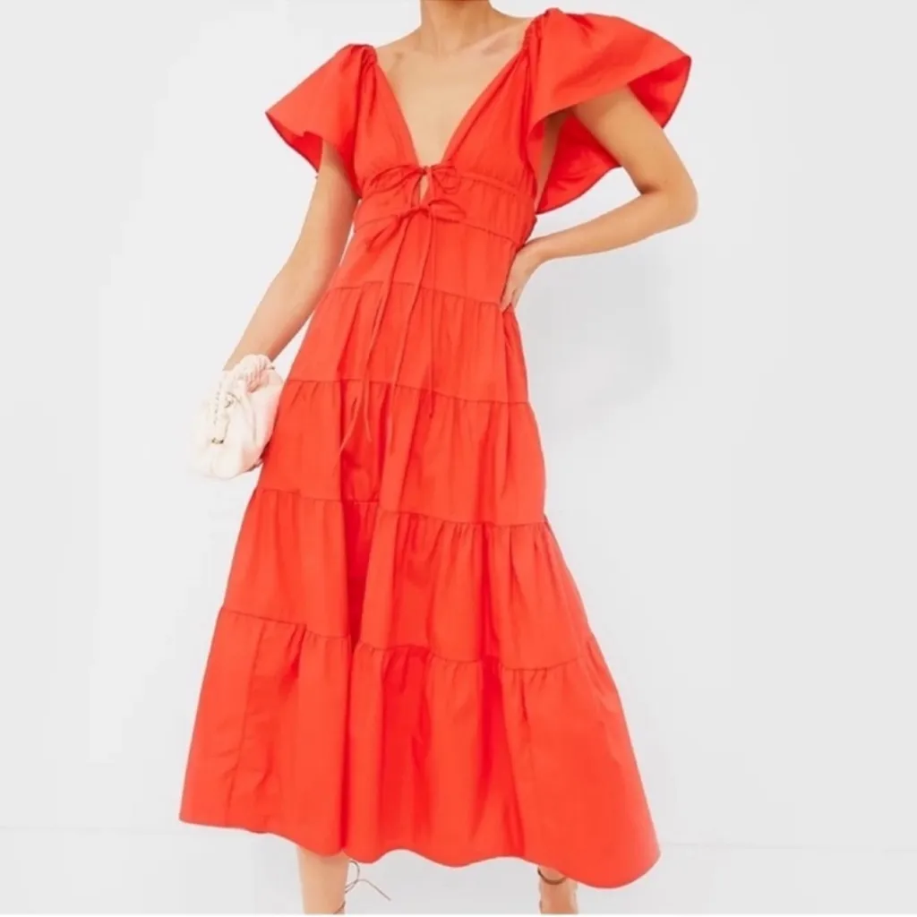 NWT O.P.T cotton orange Raspberry Fallen tiered dress NEW size M medium - Image 7