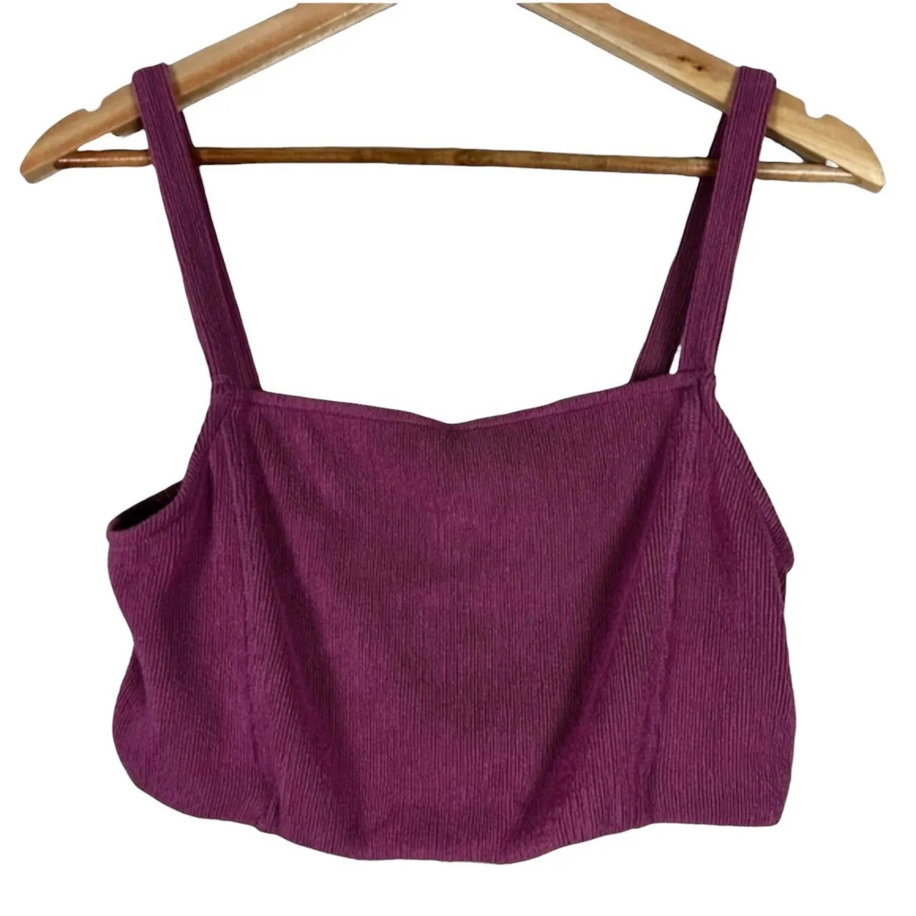 Zara Textured Crop Top Womens L Purple Square Neck Stretch Clean Girl Minimalist - Image 2