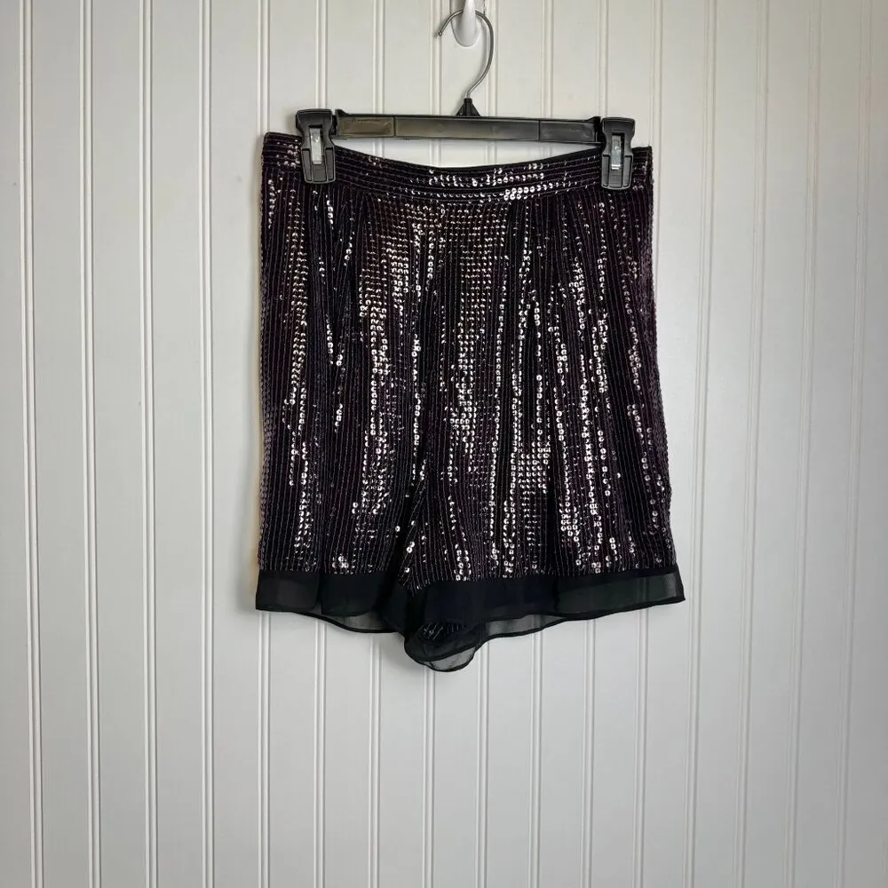 Diane Von Furstenberg Plum/Black Sequin Shorts Lined H4 - Image 2