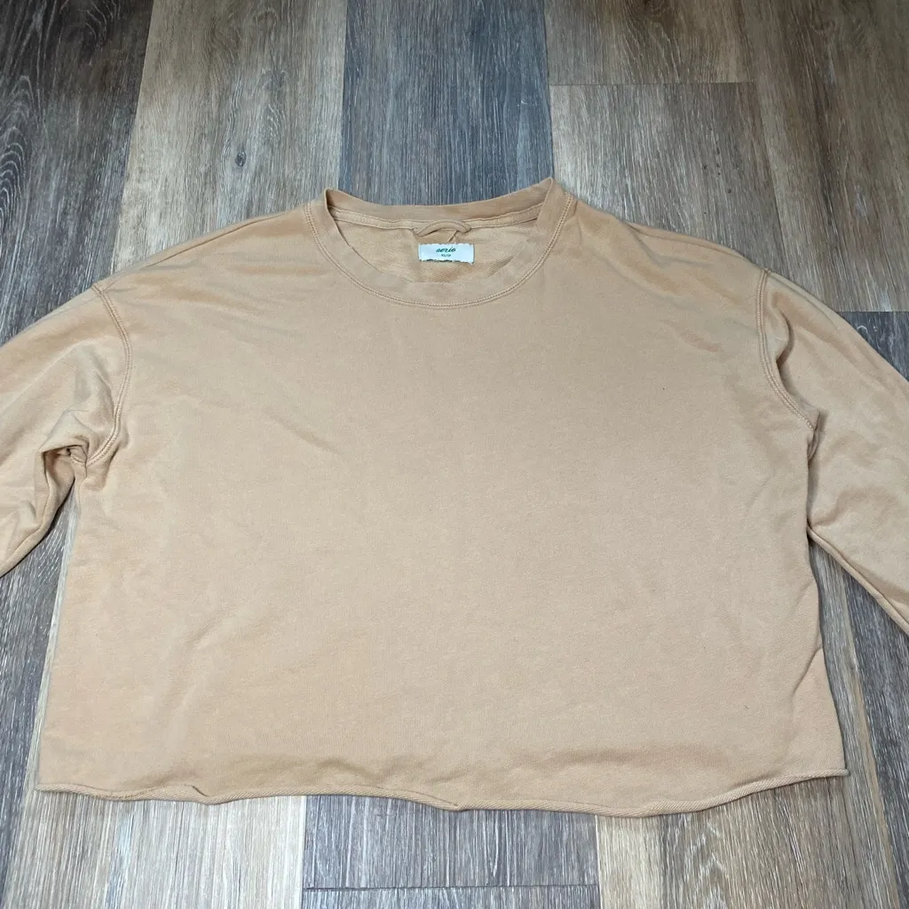 Aerie Long Sleeve Crewneck Cropped Tee Shirt Tan Top Size XS‎ - Image 3