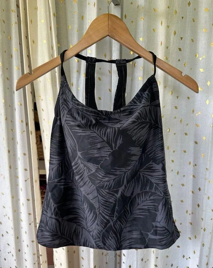 Kona Sol Tropical Palms Black Gray Halter Racerback Tankini Swim Top XS - Image 2