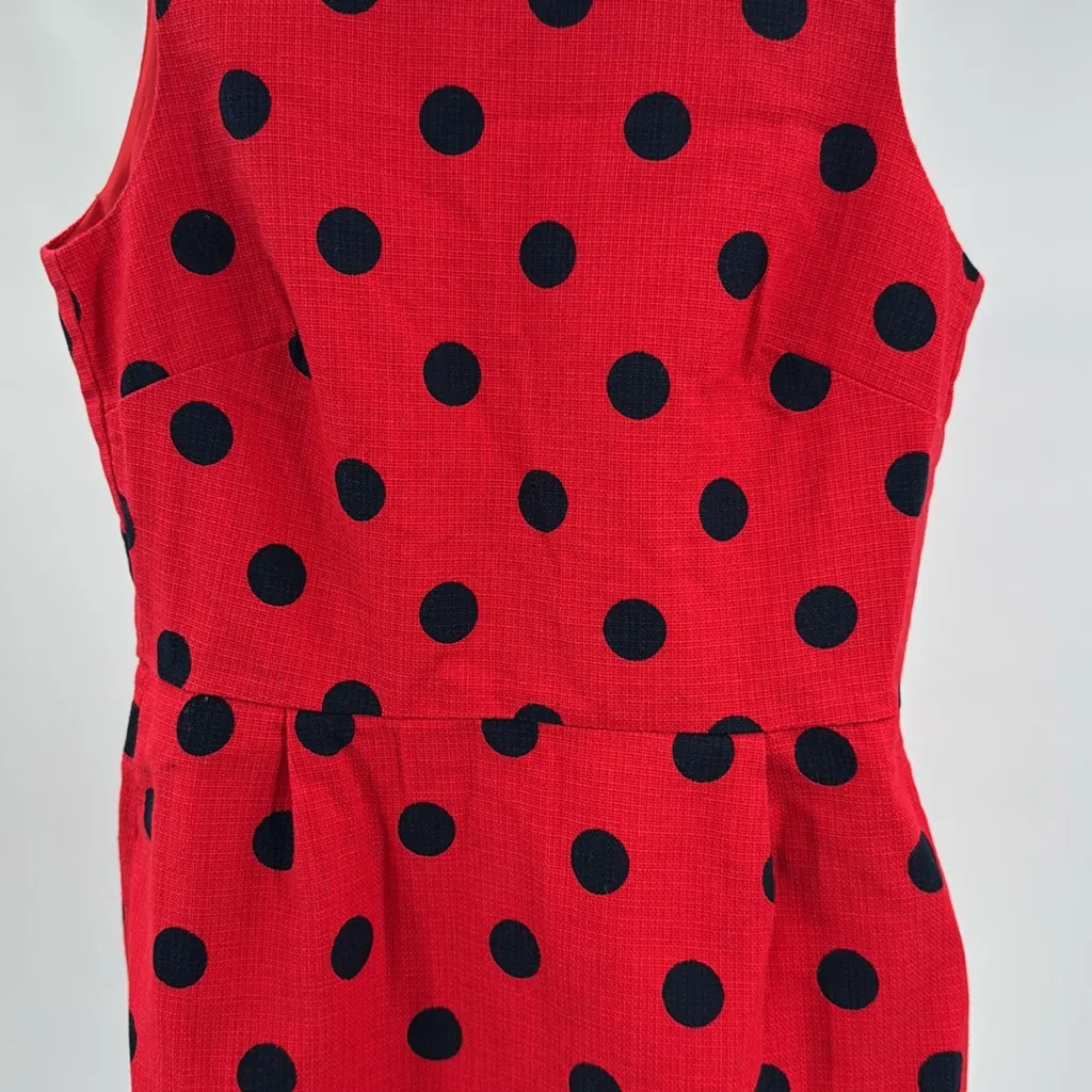 J. Crew Factory Red Dress with Navy Dots structured sleeveless above knee office Size 6 - Image 7