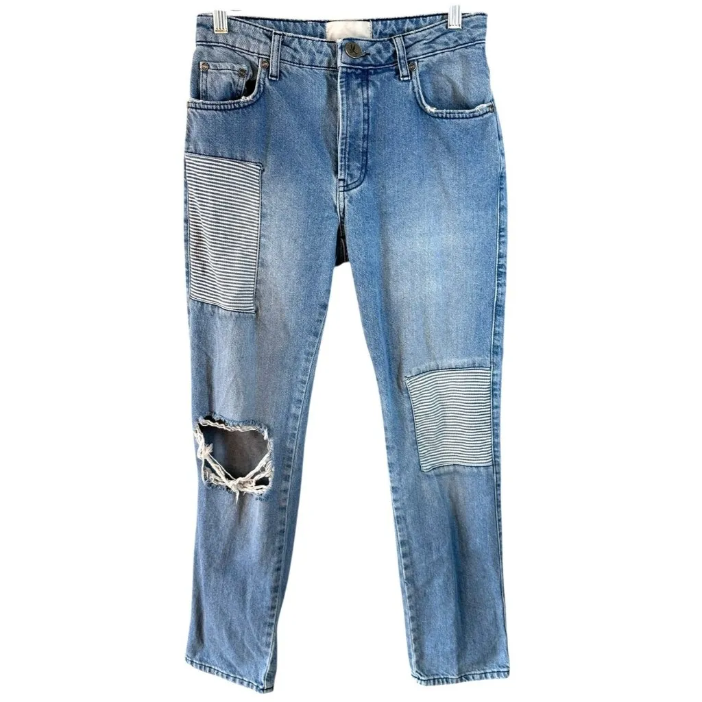 One teaspoon Blue Truckers Mid Waist Straight Leg Busted Knee Jeans Size 24 - Image 3