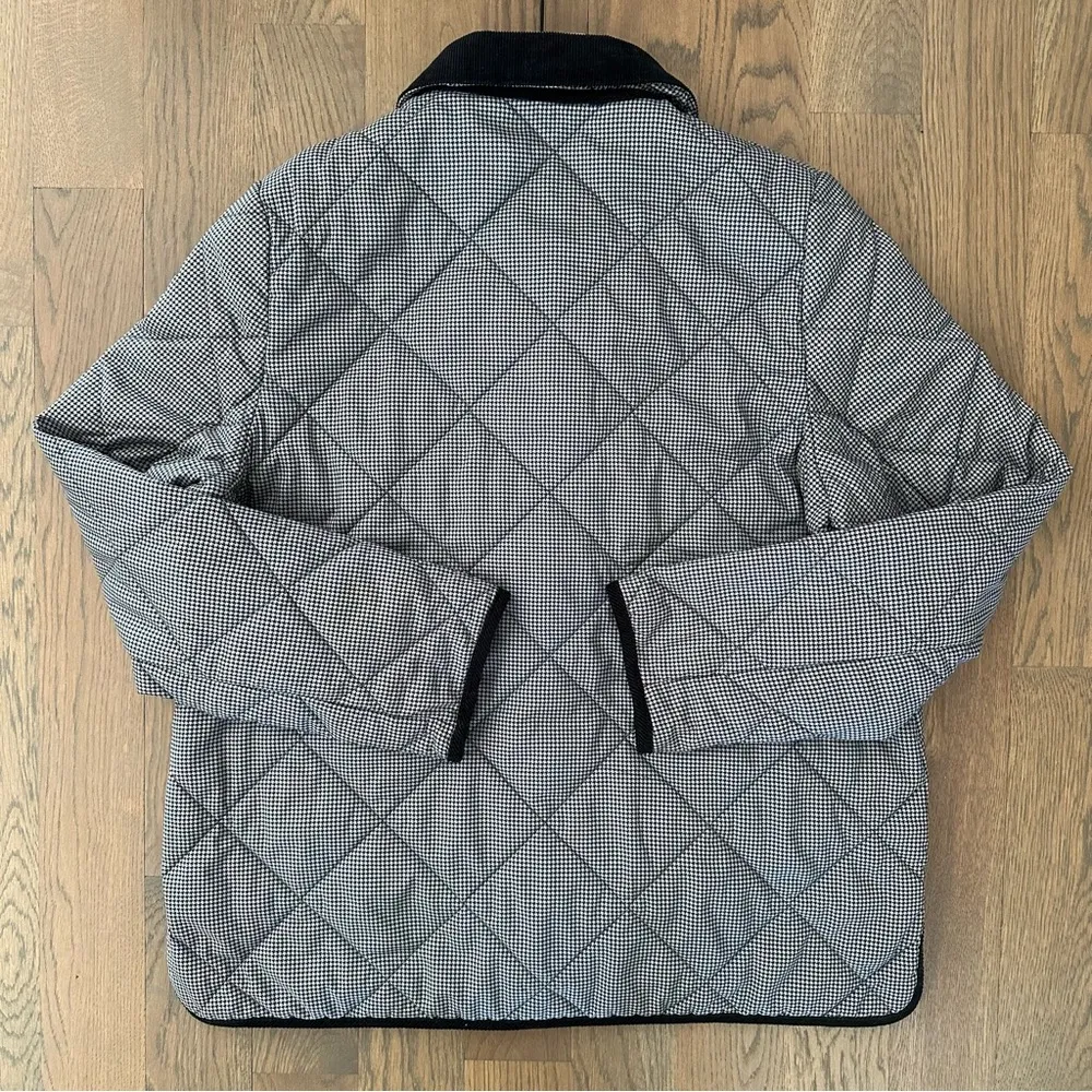 Barbour Orelia Quilted Houndstooth Printed Chore Jacket in Black and Tan US 10/M - Image 7