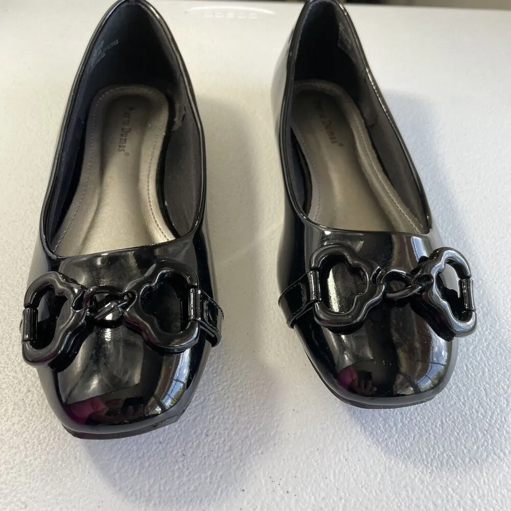 Pierre Dumas Women's Moni 66 Black Faux Patent Flats Slip-On Shoes Size 8M - Image 2