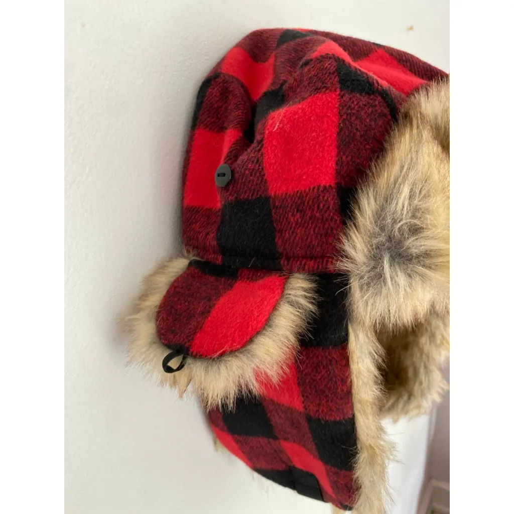 Old Navy Buffalo Plaid Faux-Fur Trapper Hat L-XL Cozy Wintercore Ski Lodge - Image 4
