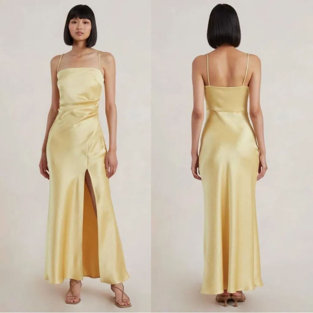 Bec + Bridge | Nadia Satin Maxi Dress with‎ Side Slit in Straw Yellow 6 - Image 3