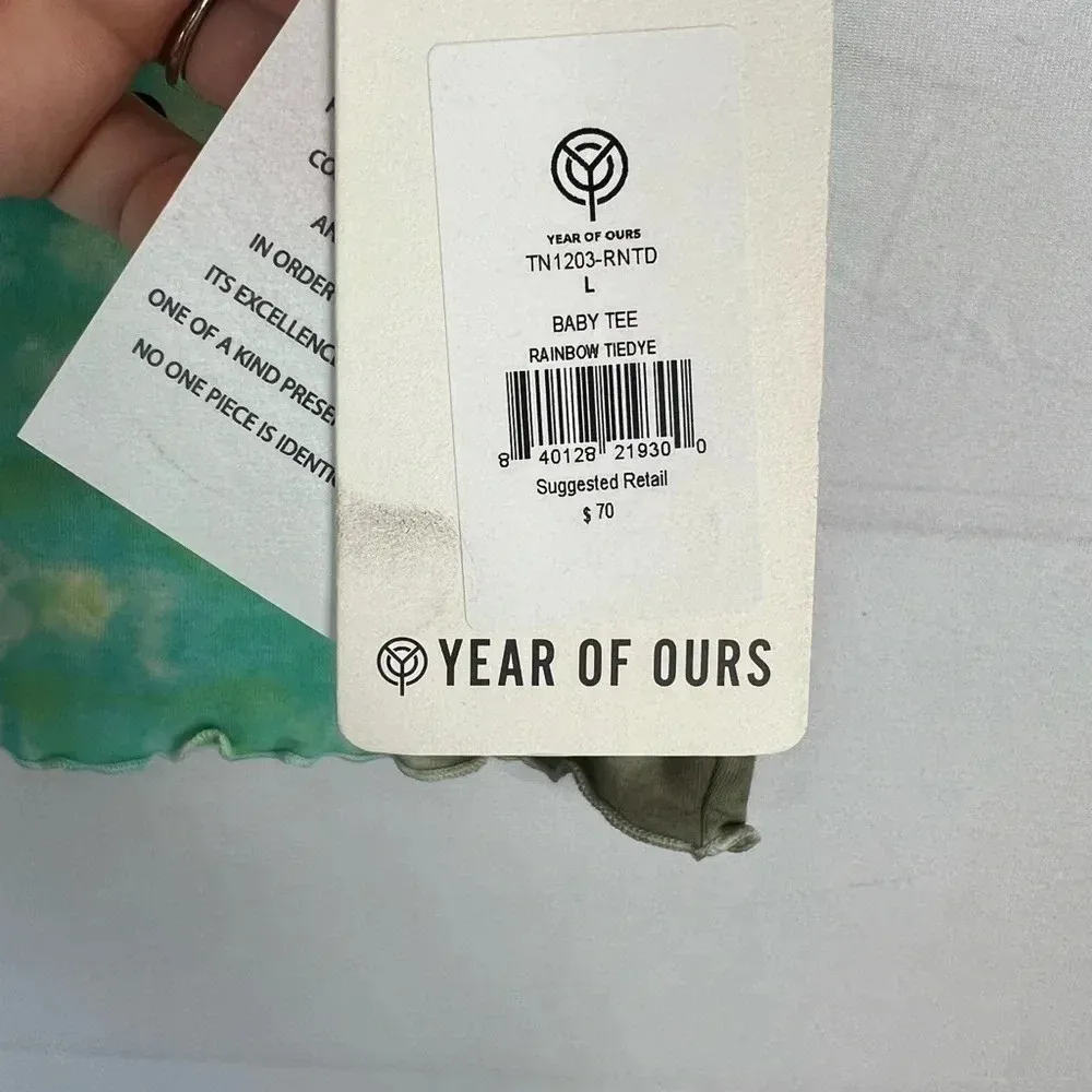 Year of Ours Rainbow Tie Dye Smiley Face Graphic Tee Cropped Baby Top L Yellow Size undefined - Image 10