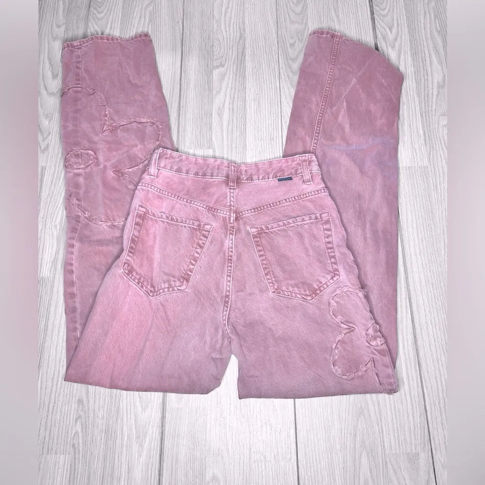 PACSUN Women’s 90’s Boyfriends Flower Embroidered Maroon Jeans - Image 10