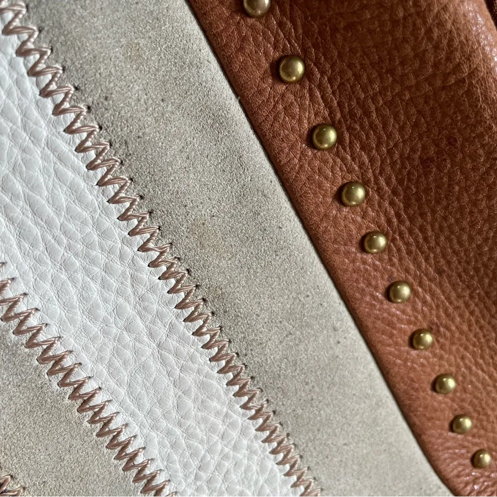 Fossil genuine leather patchwork horizontal stripe hobo shoulder bag cognac Tan - Image 3