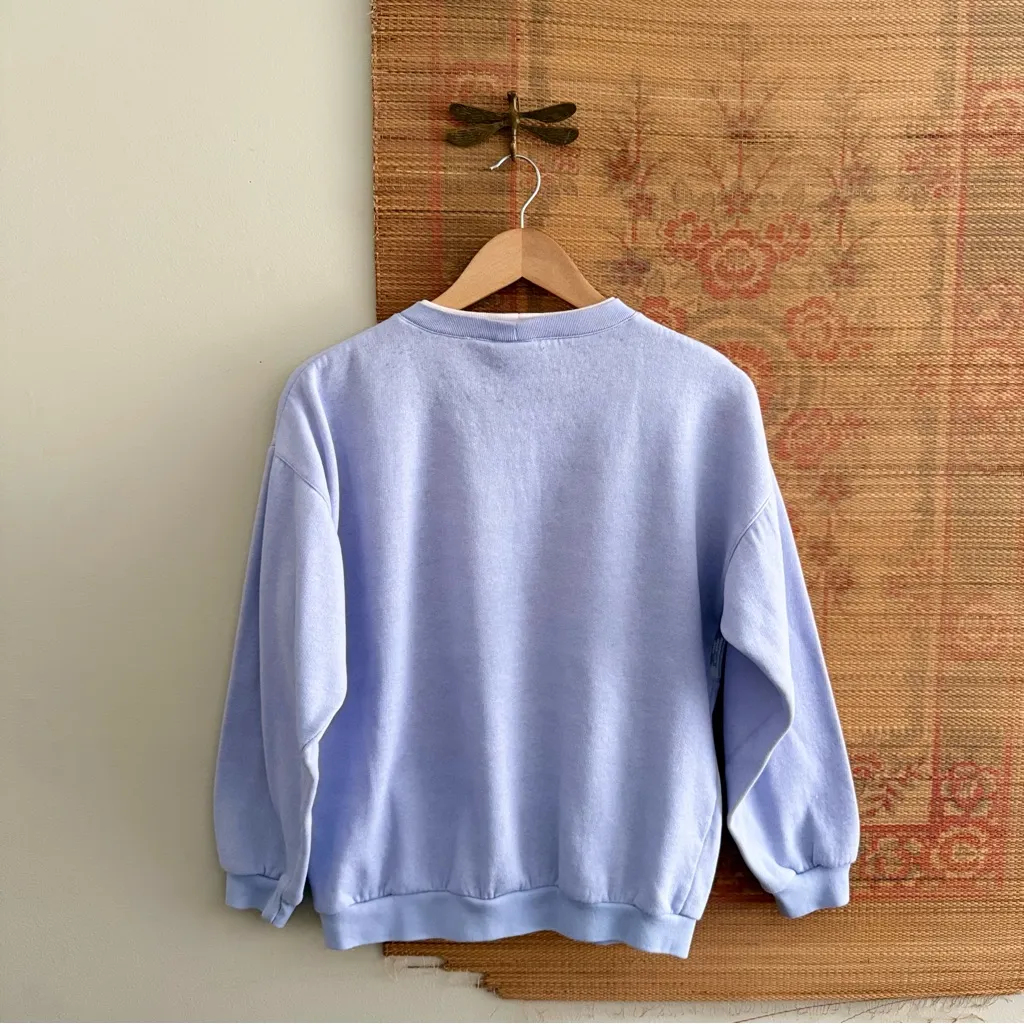 Vintage 80s Argyle Knit Detail Lavender Purple Sweatshirt - Image 5