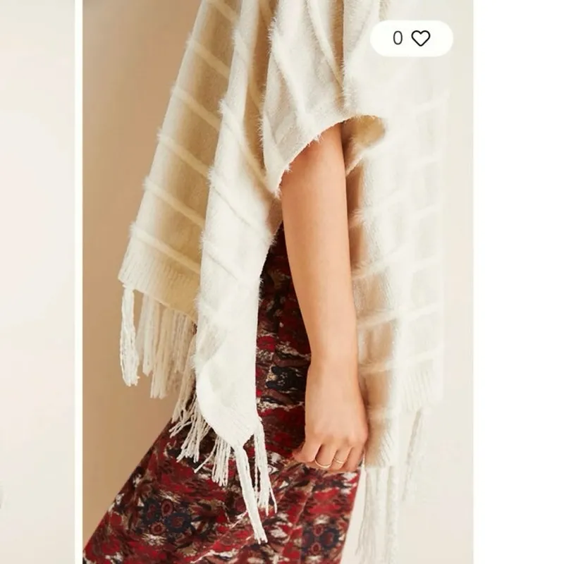 Anthropologie Akemi + Kin Miette Chenille Cozy Kimono Fringe Trim Ecru Free Size - Image 4