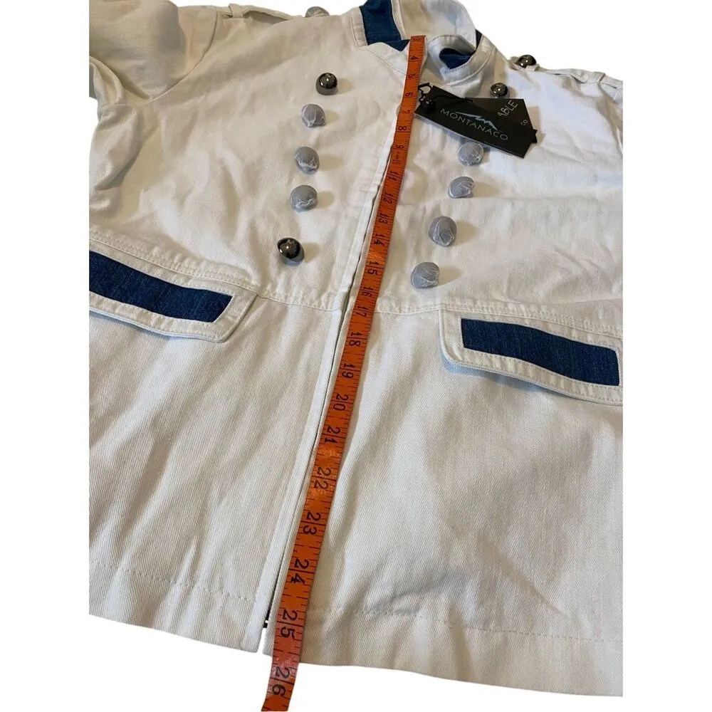Nwt Montanaco Full Zip White Denim Jean Jacket Double Breasted With Defects Size L - Image 15