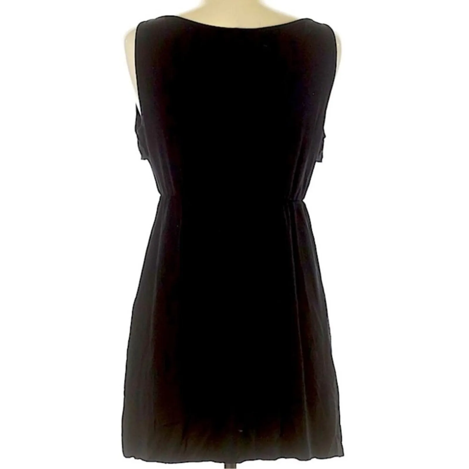 J.Crew Black Faux Wrap Ruffle Mini Dress Medium Sleeveless Elastic Waist - Image 13