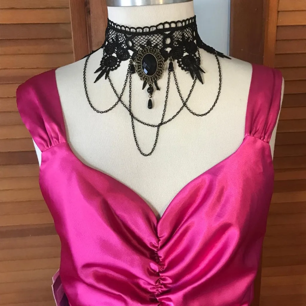 Jessica McClintock Vintage  Victorian Lolita Fuchsia Ruffle Train Evening Gown L - Image 3