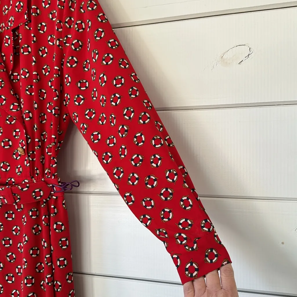 Talbots Vintage 80’s Red Nautical Button Front Shirt Dress Belted Midi Size 6 - Image 8