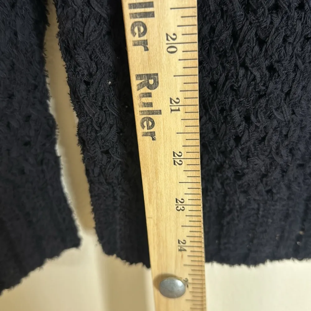 St. John Silk Bow Black Cotton Open Knit Sweater Small Round Neck Long Sleeve - Image 9