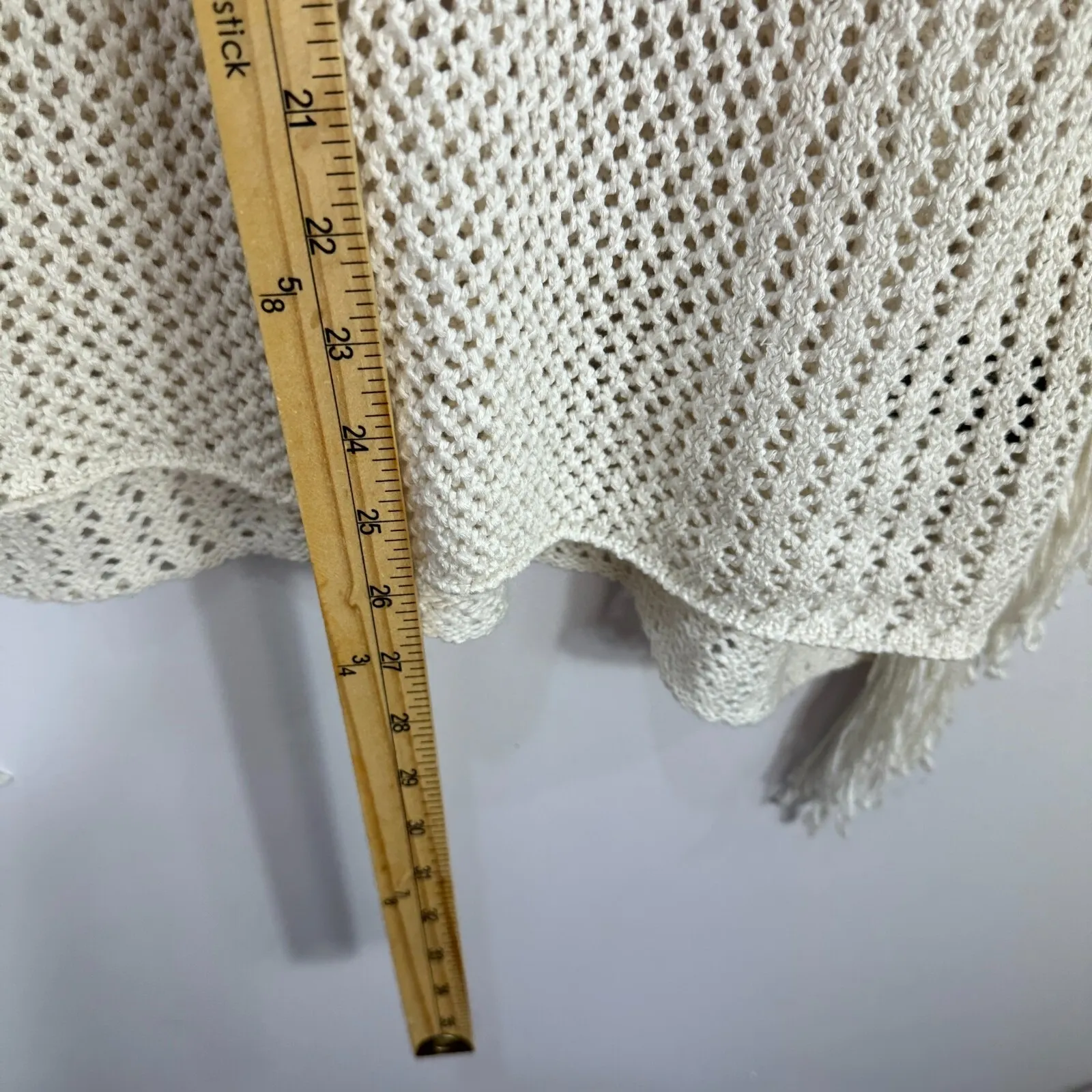 Mossimo Fringe Crochet Knit Sweater XS Cream Boho Festival Western Indie Layer - Image 4