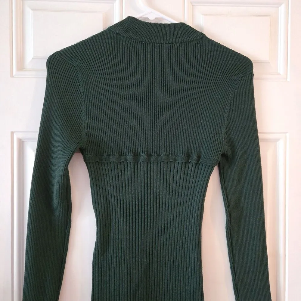 No Boundaries Women’s Medium Ribbed Knit Lace Up Dress Green Bodycon Long Sleeve - Image 4