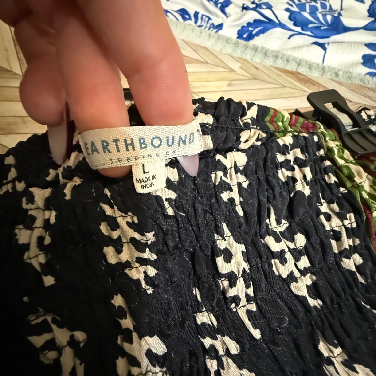 Earthbound Trading Co‎ Tiered Skater Skirt Lg Ruffle Boho Hippie Phoebe Buffay Black - Image 2