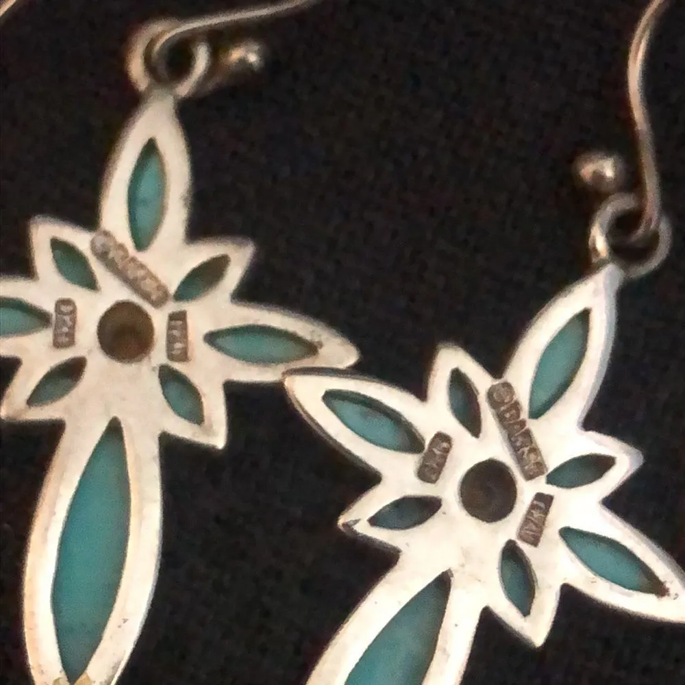 BARSE Turquoise Sterling Silver Elongated Floral Drop Dangle Earrings Vintage - Image 8