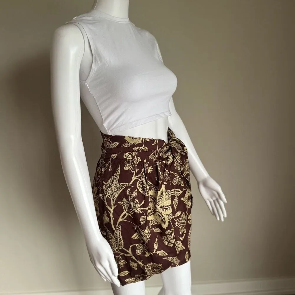 Isabel Marant Mini Skirt With Side Wrap Detail Brown White - Image 2