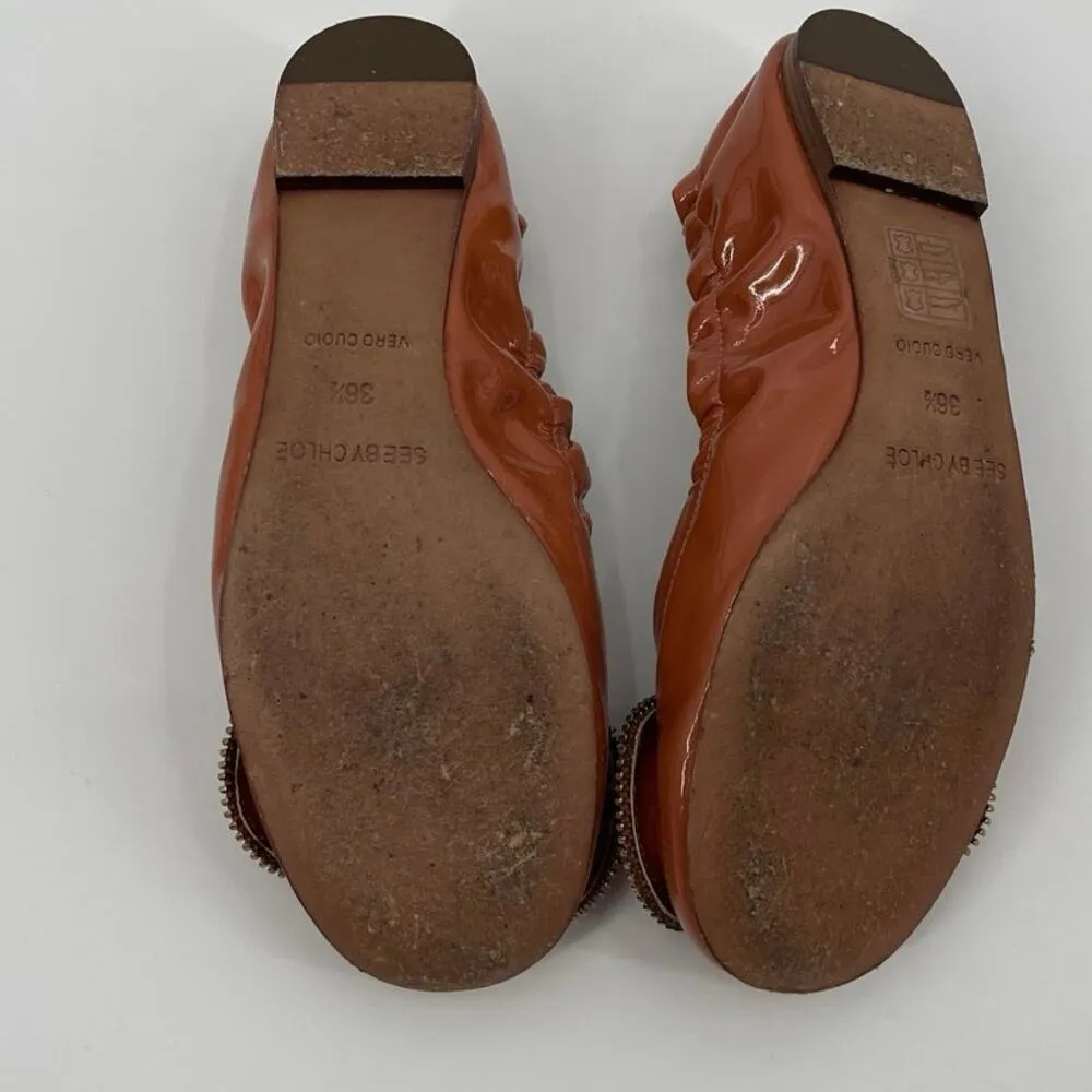 See by Chloe Y2K Pattent Leather Ballet Flats Sz 6.5 Bow Zipper Glam Coquette - Image 8