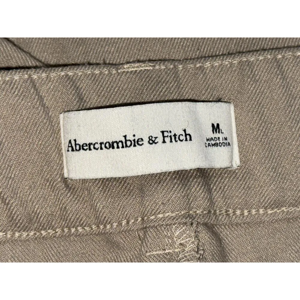 Abercrombie & Fitch Tan Khaki Pleated High Waisted Wide Leg Trousers Pant Size M - Image 3