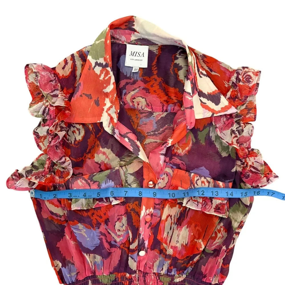 MISA Los Angeles Trina Lilac Coming Up Roses Floral Midi Dress Ruffle Trim XS - Image 8