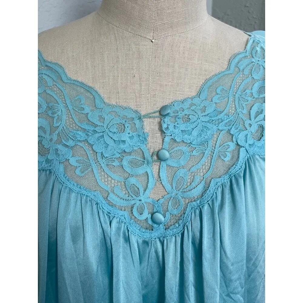 Vintage Miss Elaine Nylon Peignoir Set Gown and Robe Blue Size M - Image 3