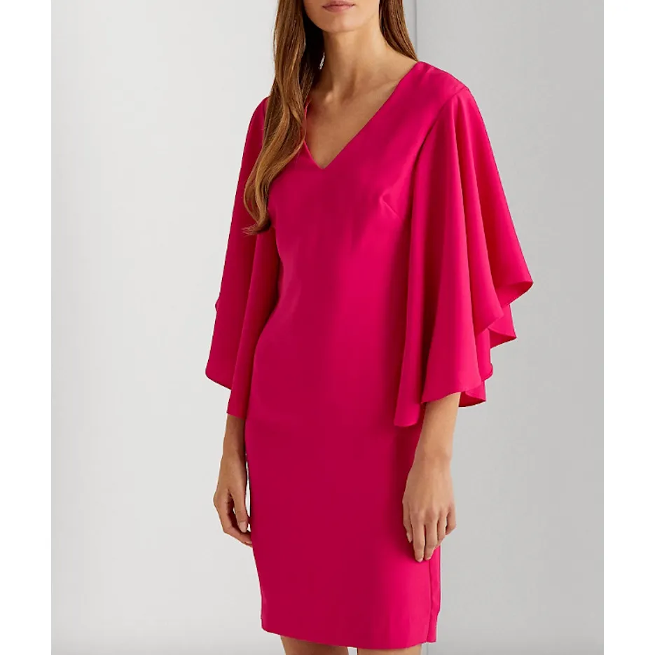 Lauren Ralph Lauren Red Dress V Neck Tiered‎ Flutter Sleeve Party Cocktail - Image 3