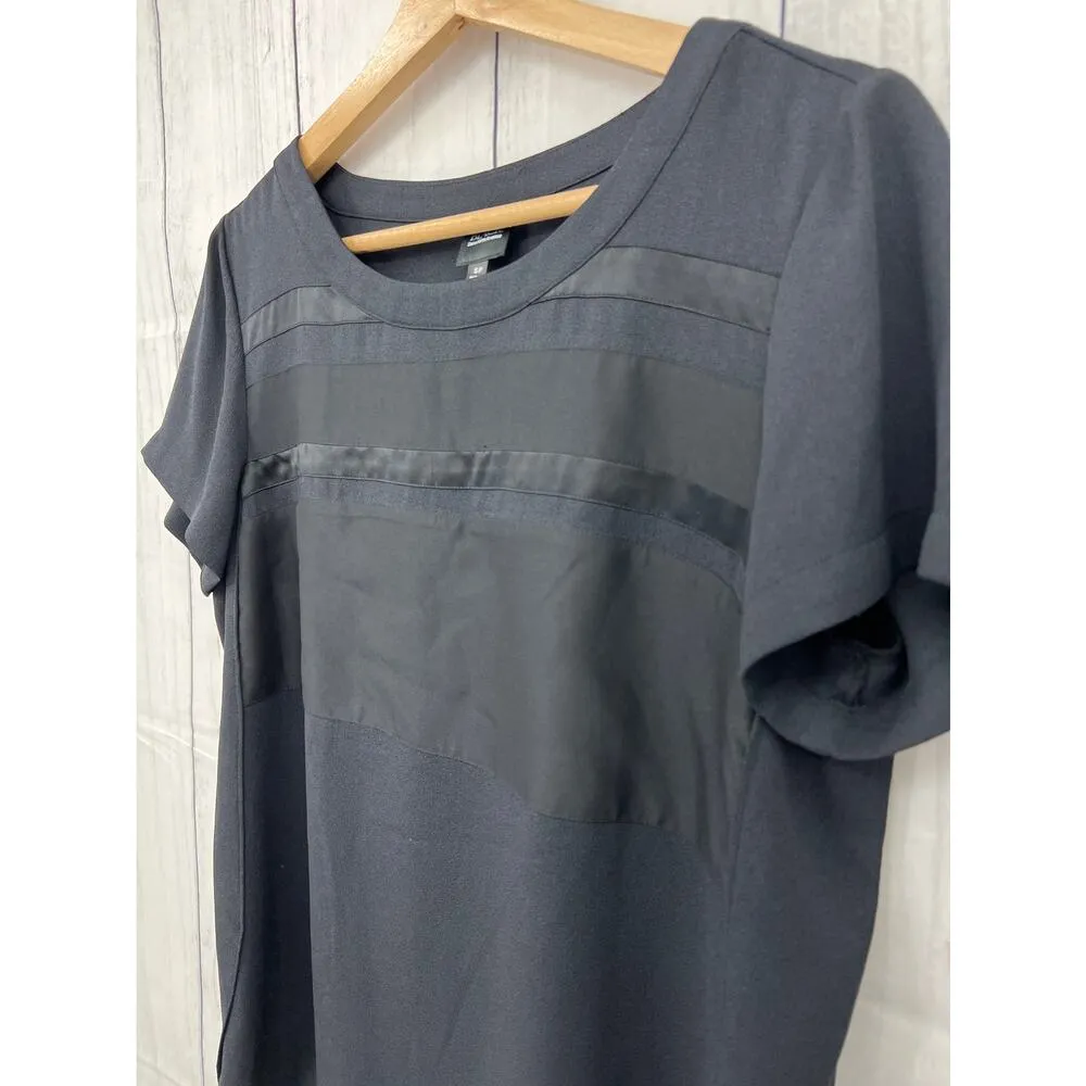 Saks Fifth Avenue SMALL BLACK Black Striped Monochrome Short Sleeve Top Blouse - Image 3